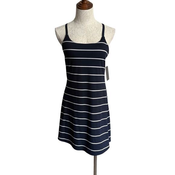 Danskin Skinny Strap Active Dress Navy White Sm Built In Shorts Pockets nautical - Picture 3 of 8